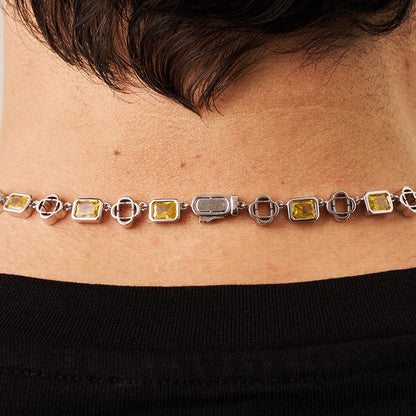 Gele Edelsteen Klaver Ketting (Zilver)