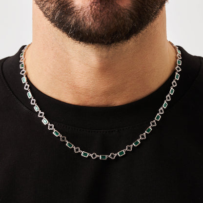 Groene Edelsteen Klavertje Vier Ketting (Zilver)