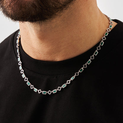 Groene Edelsteen Klavertje Vier Ketting (Zilver)