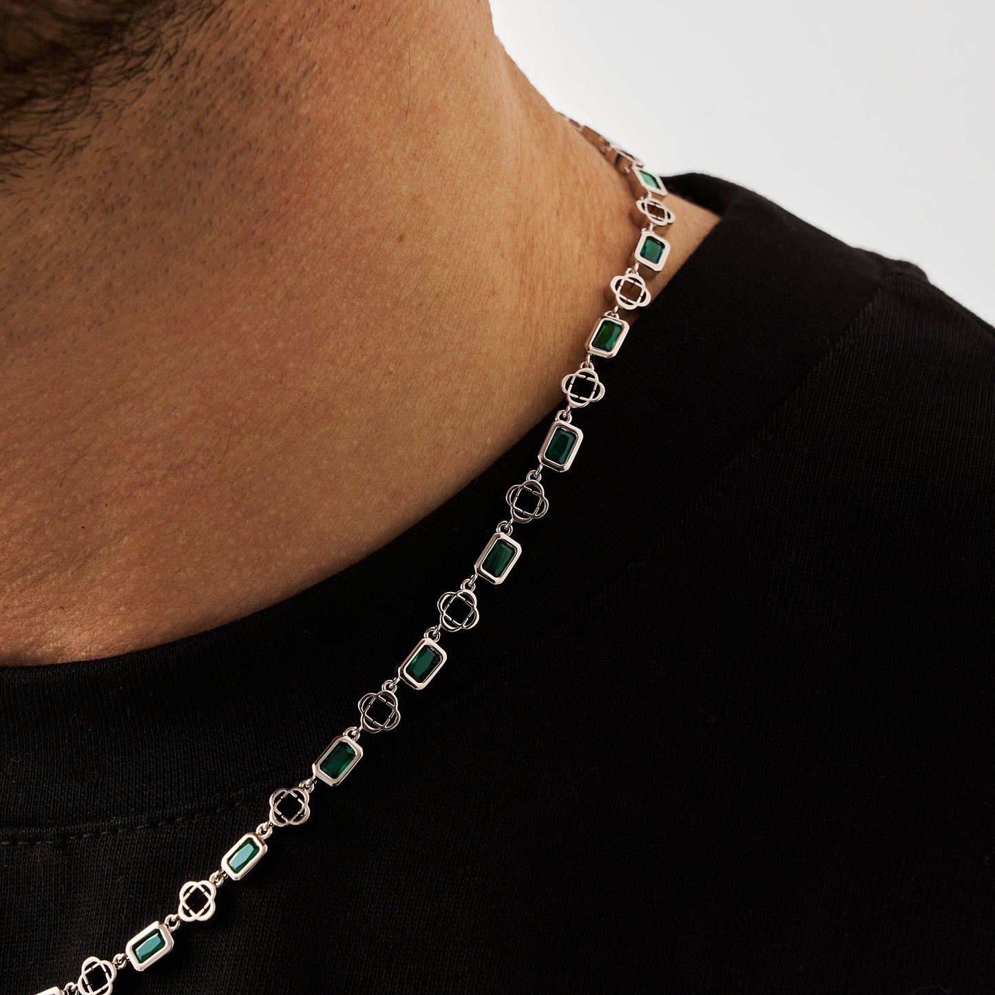 Groene Edelsteen Klavertje Vier Ketting (Zilver)