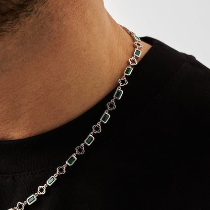 Groene Edelsteen Klavertje Vier Ketting (Zilver)