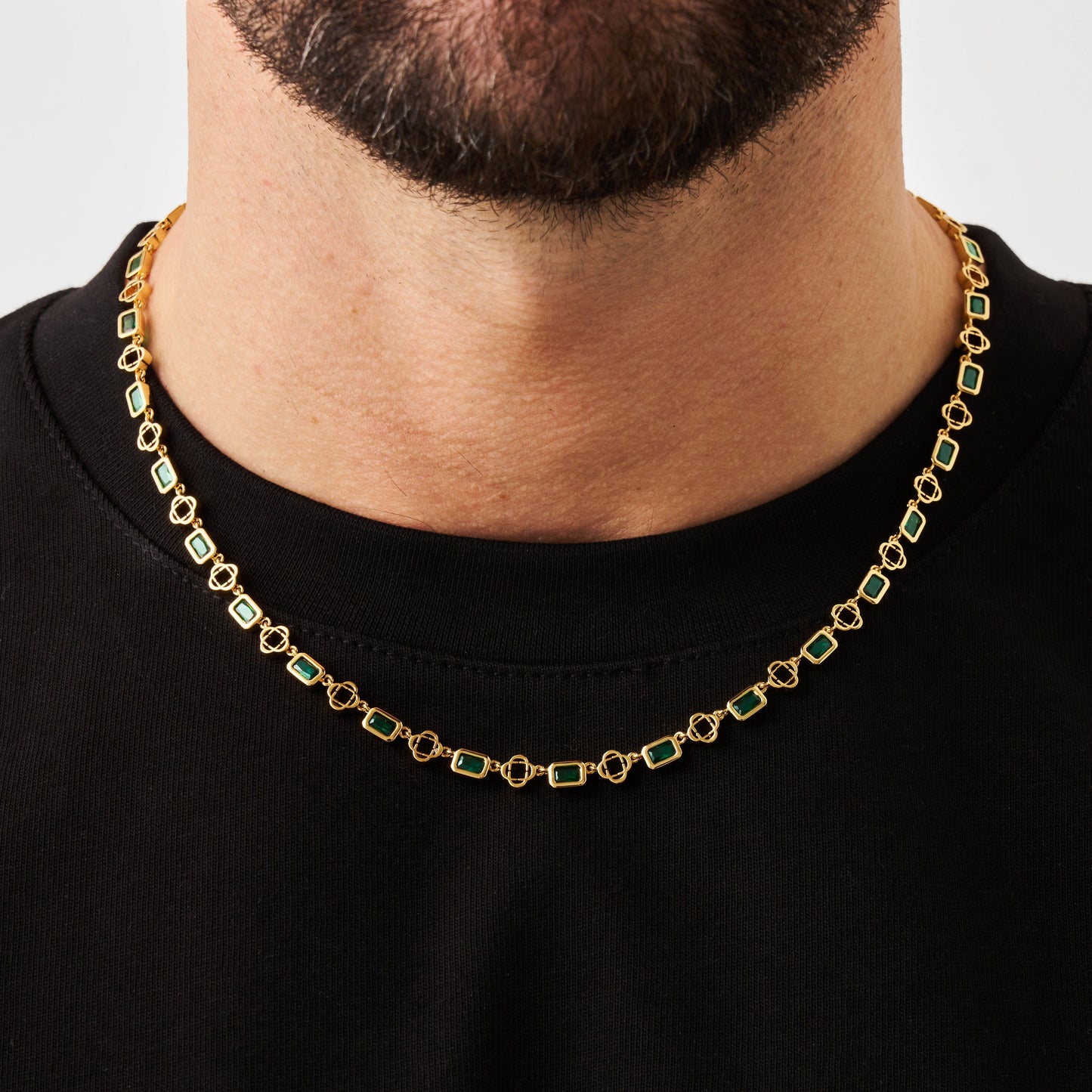 Groene Edelsteen Klavertje Vier Ketting (Goud)