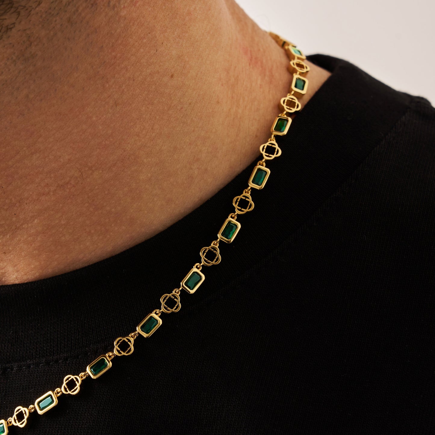 Groene Edelsteen Klavertje Vier Ketting (Goud)