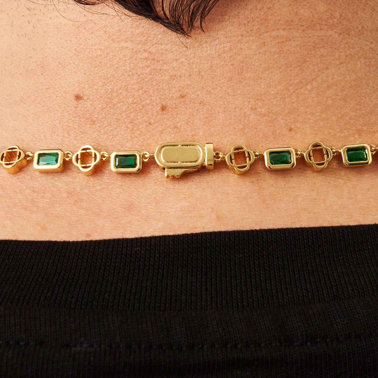 Groene Edelsteen Klavertje Vier Ketting (Goud)