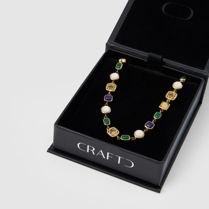 Blauwe Kristallen Edelsteen Armband (Goud)