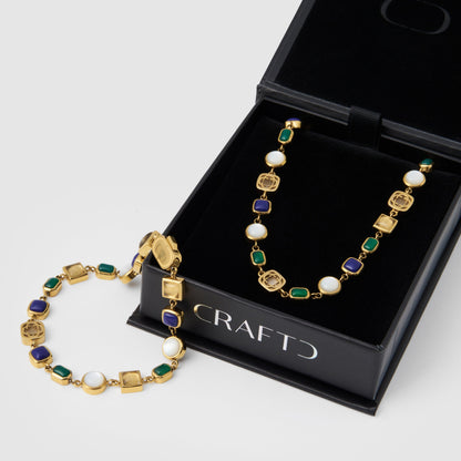 Blauwe Kristallen Edelsteen Set (Goud)