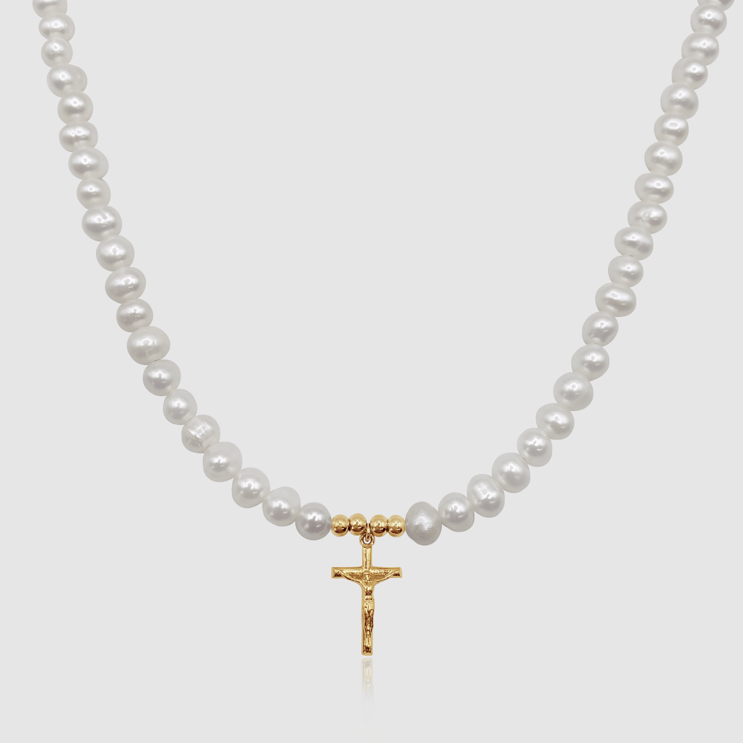 Kruisbeeld Echte Parel Ketting (Goud)