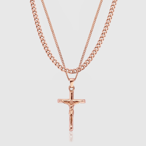 Kruis en Cubaanse Set (Roze Goud)