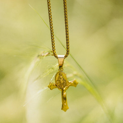 Jezus & Maria Kruis Hanger (Goud)