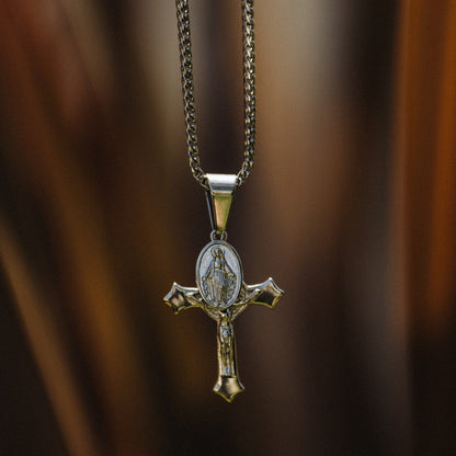 Jezus & Maria Kruis Hanger (Zilver)
