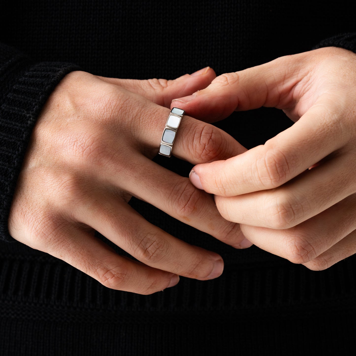 Witte Steen Band Ring (Zilver)