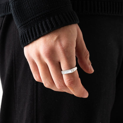 Witte Rechthoekige Steen Signet Ring (Zilver)