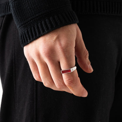Rode Rechthoekige Steen Signet Ring (Zilver)