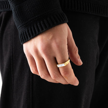 Witte Rechthoekige Steen Signet Ring (Goud)