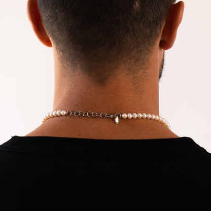 Ronde Echte Parel Ketting (Zilver)
