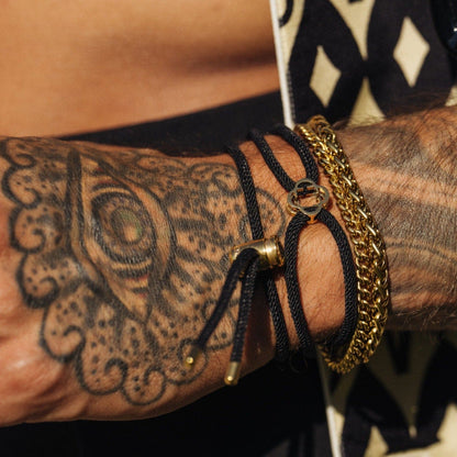 Zwarte Koord Toggle Armband (Goud)
