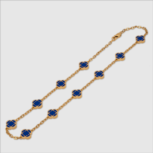 Blauwe Klaver Steen Ketting (Goud)