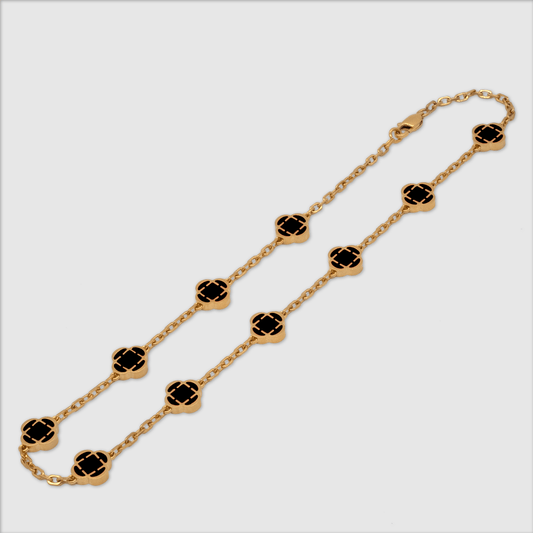 Onyx Klavertje Vier Hanger (Goud)
