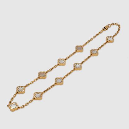Witte Klaver Steen Ketting (Goud)