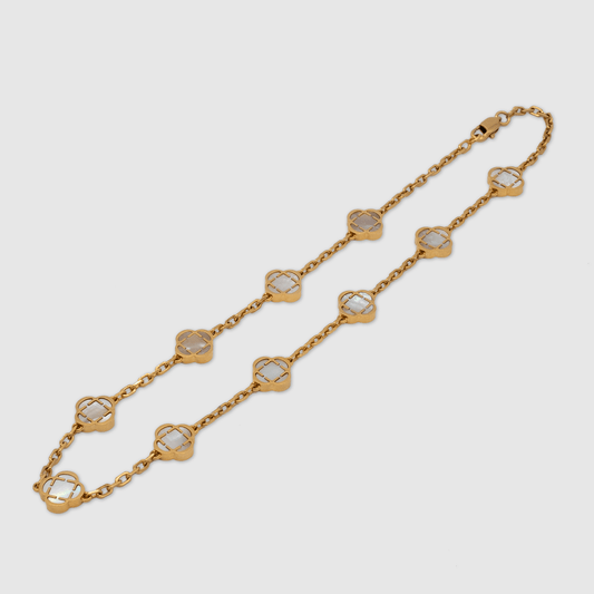Witte Klaver Steen Ketting (Goud)