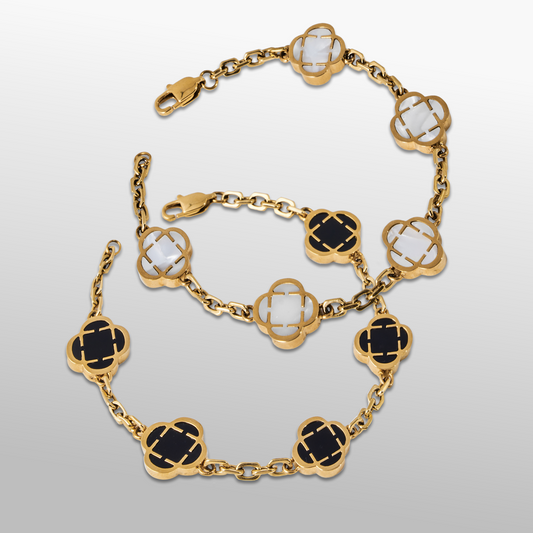 Klavertsteen Armband Set (Goud)
