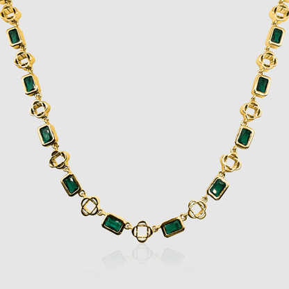 Groene Edelsteen Klavertje Vier Ketting (Goud)