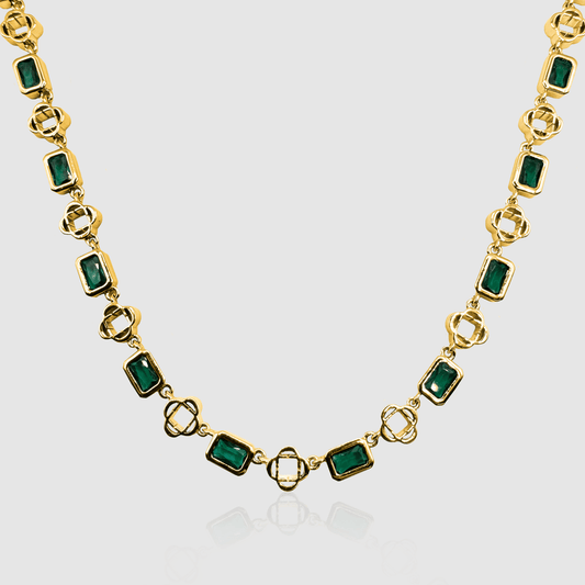 Groene Edelsteen Klavertje Vier Ketting (Goud)