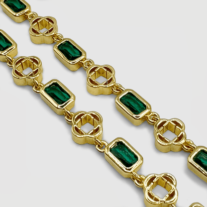 Groene Edelsteen Klavertje Vier Ketting (Goud)