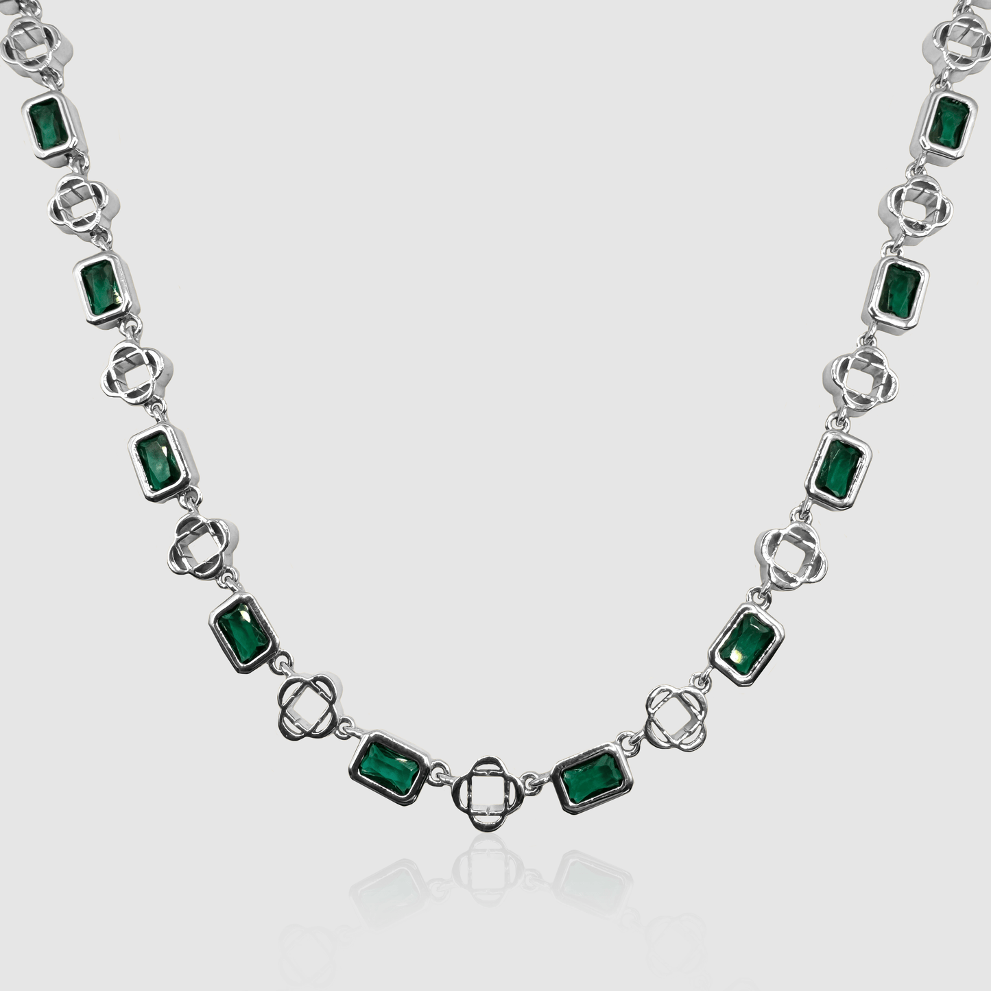 Groene Edelsteen Klavertje Vier Ketting (Zilver)