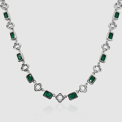 Groene Edelsteen Klavertje Vier Ketting (Zilver)