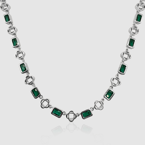 Groene Edelsteen Klavertje Vier Ketting (Zilver)