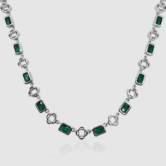 Groene Edelsteen Klavertje Vier Ketting (Zilver)