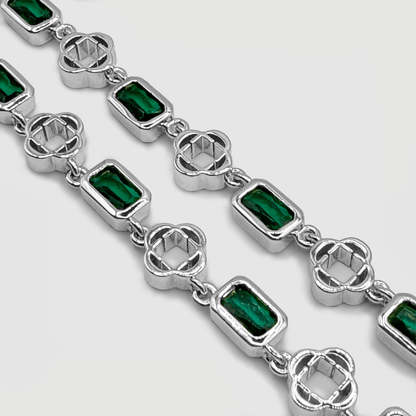 Groene Edelsteen Klavertje Vier Ketting (Zilver)