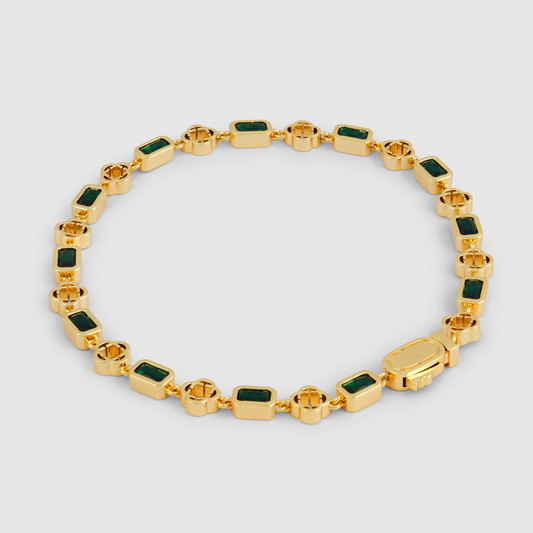 Groene Edelstenen Klavertje Armband (Goud)