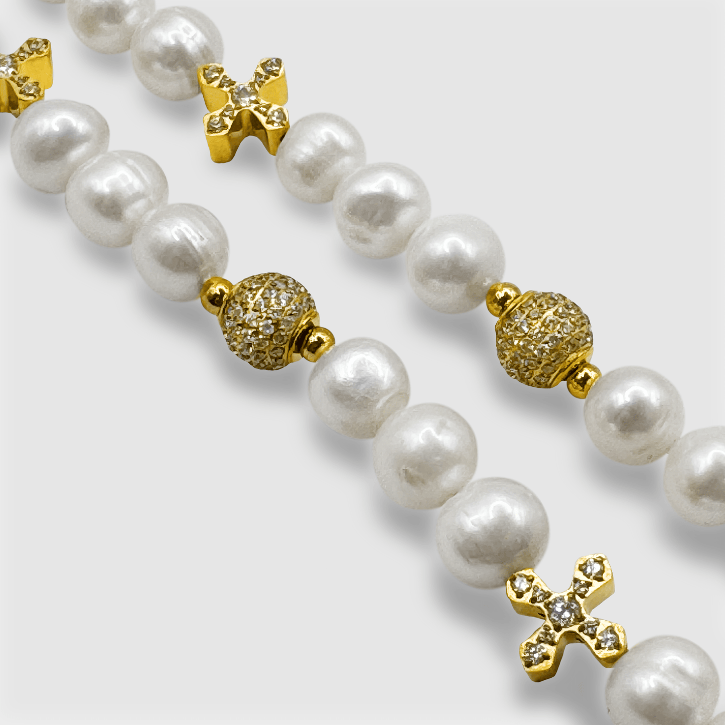 Iced Cross Echte Parel Ketting (Goud)