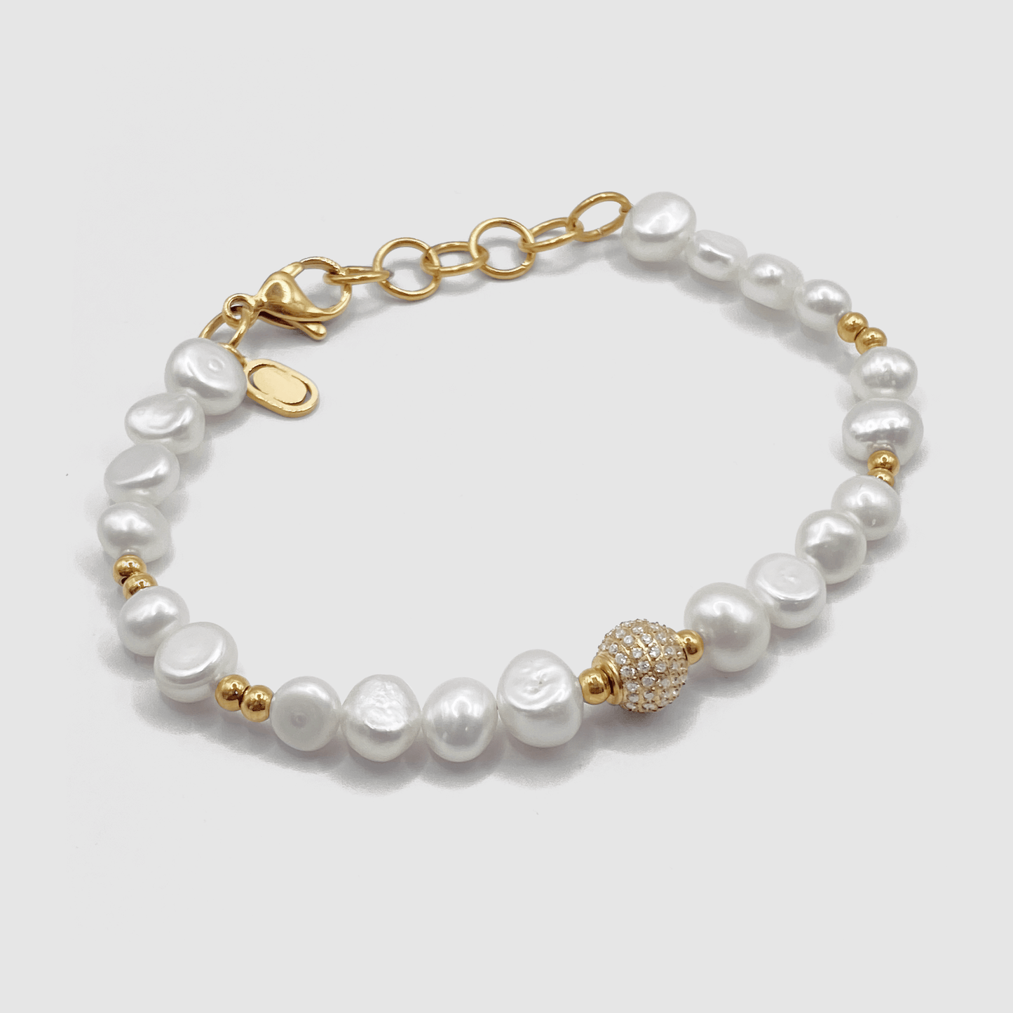 Iced Beaded Echte Parels Armband (Goud)