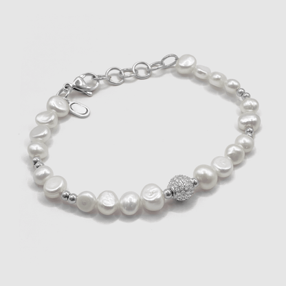 Iced Beaded Echte Parel Armband (Zilver)