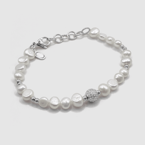 Iced Beaded Echte Parel Armband (Zilver)