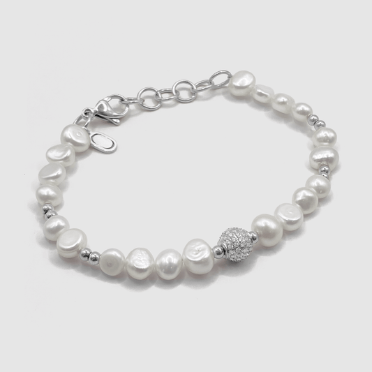 Iced Beaded Echte Parel Armband (Zilver)