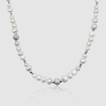 Iced Beaded Echte Parels Ketting (Zilver)