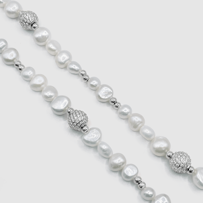 Iced Beaded Echte Parels Ketting (Zilver)