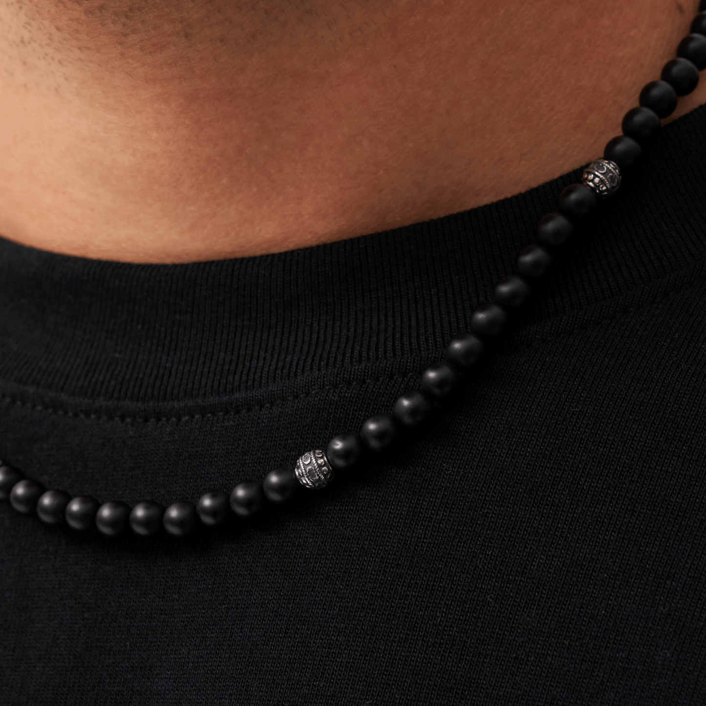 Matte Onyx Kralen Ketting (Zilver)