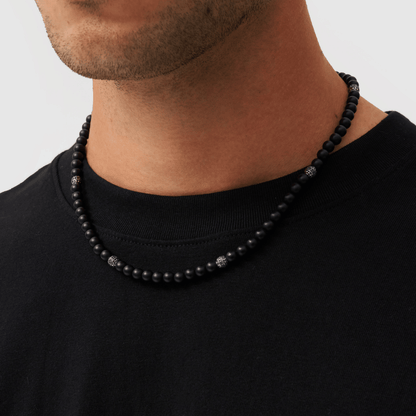 Matte Onyx Kralen Ketting (Zilver)