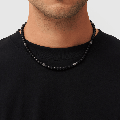Matte Onyx Kralen Ketting (Zilver)