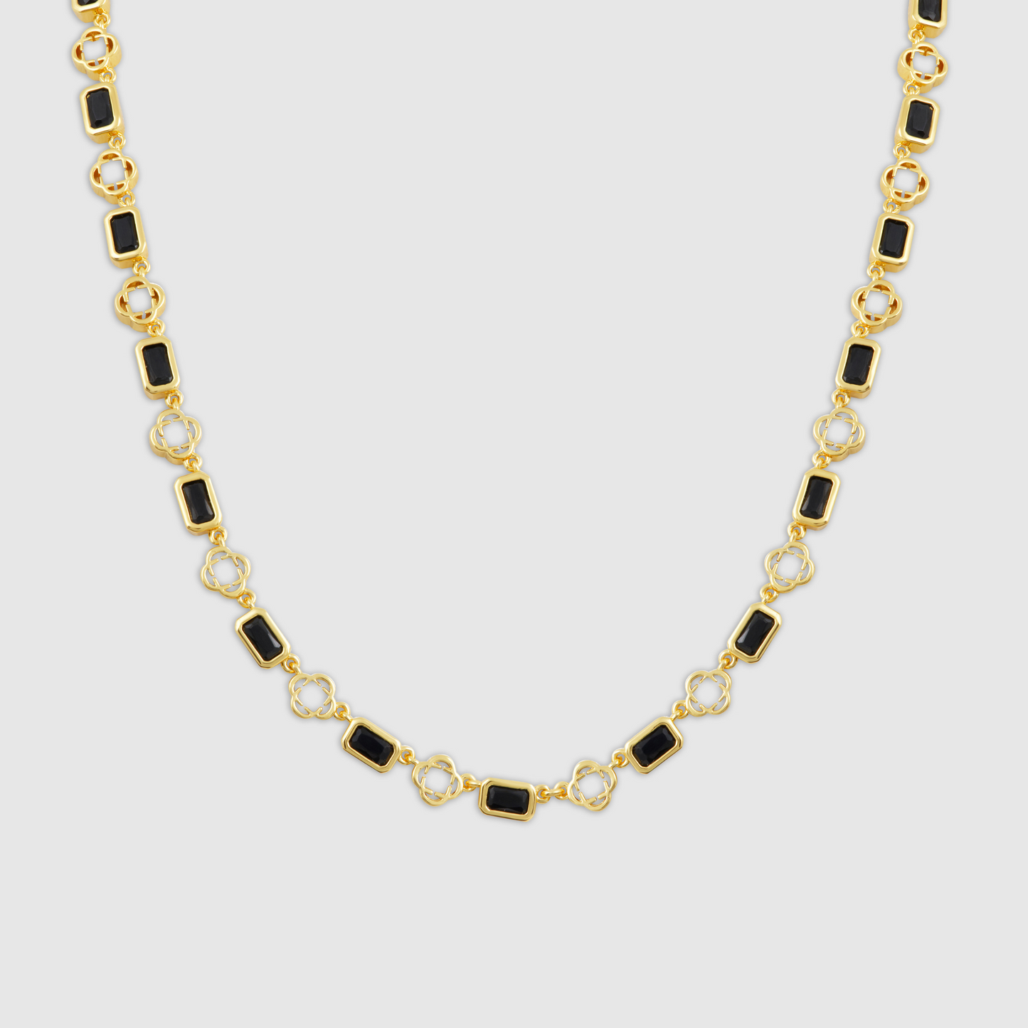 Onyx Edelsteen Klavertje Vier Ketting (Goud)