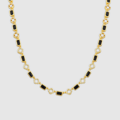 Onyx Edelsteen Klavertje Vier Ketting (Goud)