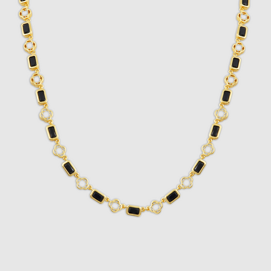 Onyx Edelsteen Klavertje Vier Ketting (Goud)
