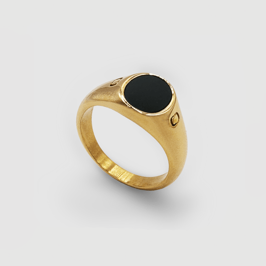 Onyx Ovale Steen Signet Ring (Goud)