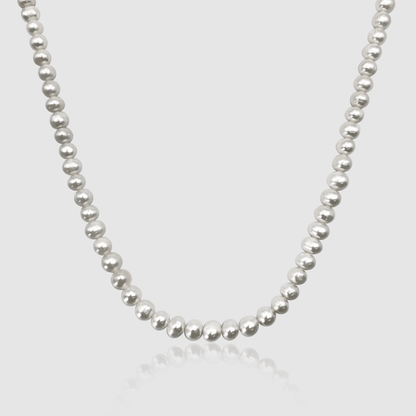 Ronde Echte Parel Ketting (Zilver)