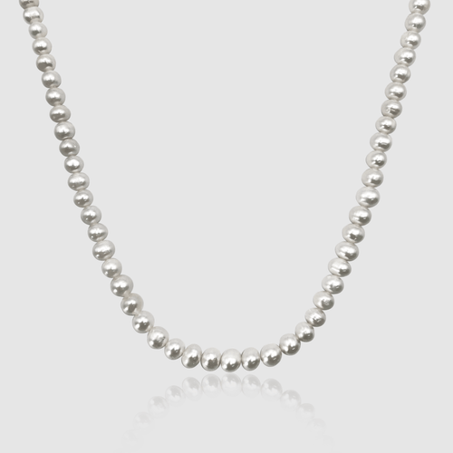 Ronde Echte Parel Ketting (Zilver)